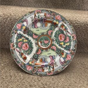 Vintage Rose Medallion Porcelain Plate Famille Rose Chinoiserie Decor